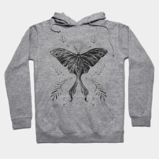 Black and White Watercolor Luna Moth Hoodie